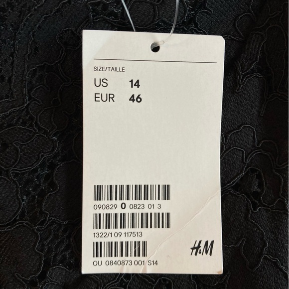 H&M Black Lace Bodycon Deep V-neck Mini Dress Long Sleeves (Size 14) - Picture 13 of 16